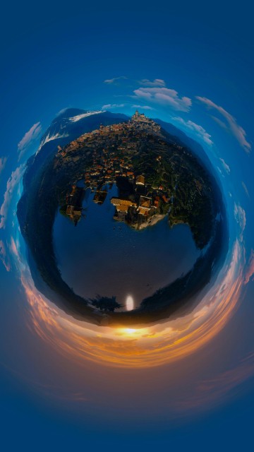 Image blue and yellow planet with sun