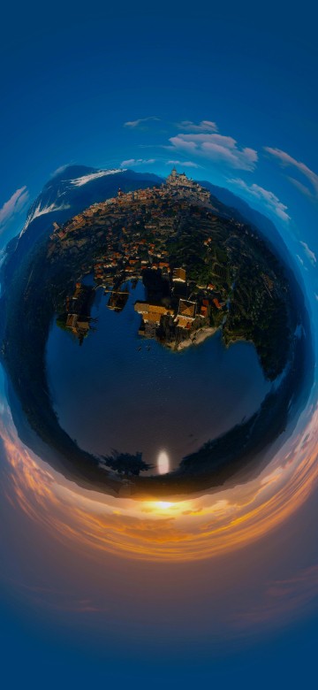 Image blue and yellow planet with sun