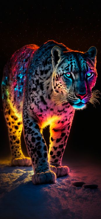 Art, Jaguar, Tigre, Léopard Africaine, Snow Leopard. Wallpaper in 1080x2340 Resolution