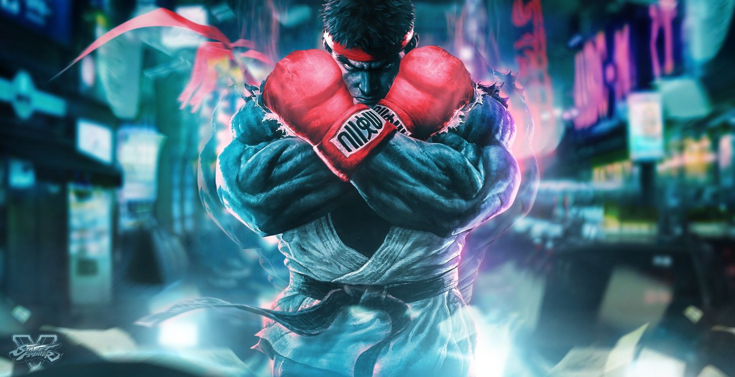 Street Fighter v, Ryu, Capcom, Boxe, Figurine. Wallpaper in 2104x1080 Resolution