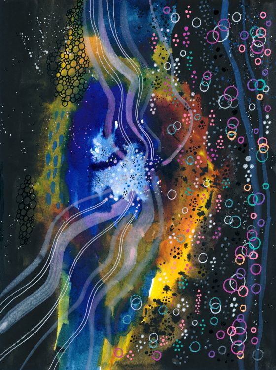 Peinture Abstraite Bleu Blanc et Jaune. Wallpaper in 4718x6309 Resolution