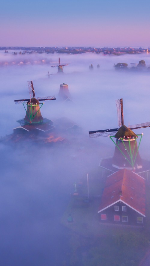 Image water, windmill, zaanse schans, atmosphere, fog