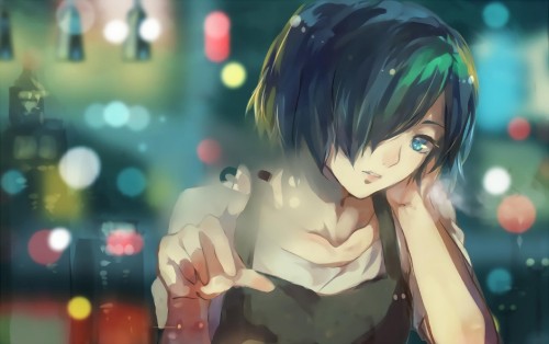 Image blue haired male anime character