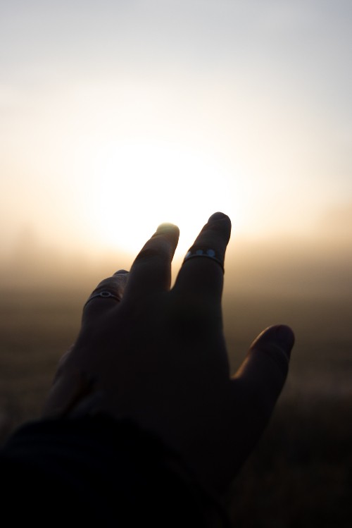 Image persons left hand doing peace sign