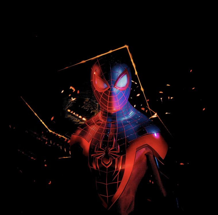 OLED, Spider-man, 艺术, 电蓝色的, 空间 壁纸 2188x2160 允许