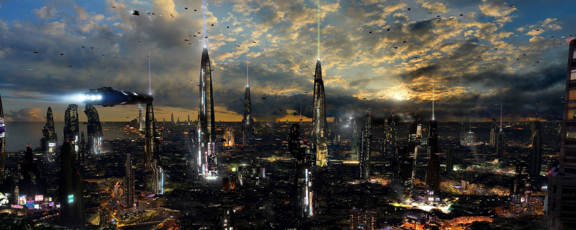 Skyline Der Stadt Unter Bewölktem Himmel Tagsüber. Wallpaper in 2560x1024 Resolution