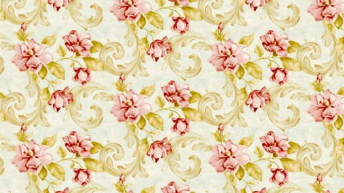 Image white pink and green floral textile