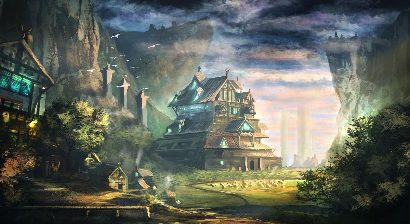 Peinture Maison Blanche et Noire. Wallpaper in 4000x2190 Resolution