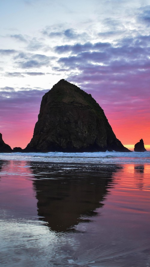 Image Haystack Rock, oregon coast, Pfeiffer Beach, beach, Sunset Beach