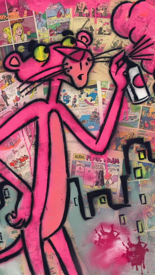 Image pink panther art, painting, graffiti, street art, canvas