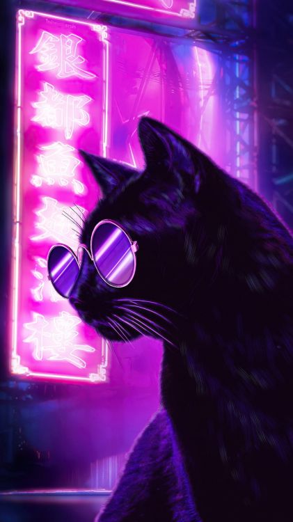 La Estética, Morado, Neon, Azul, Gato. Wallpaper in 1080x1920 Resolution