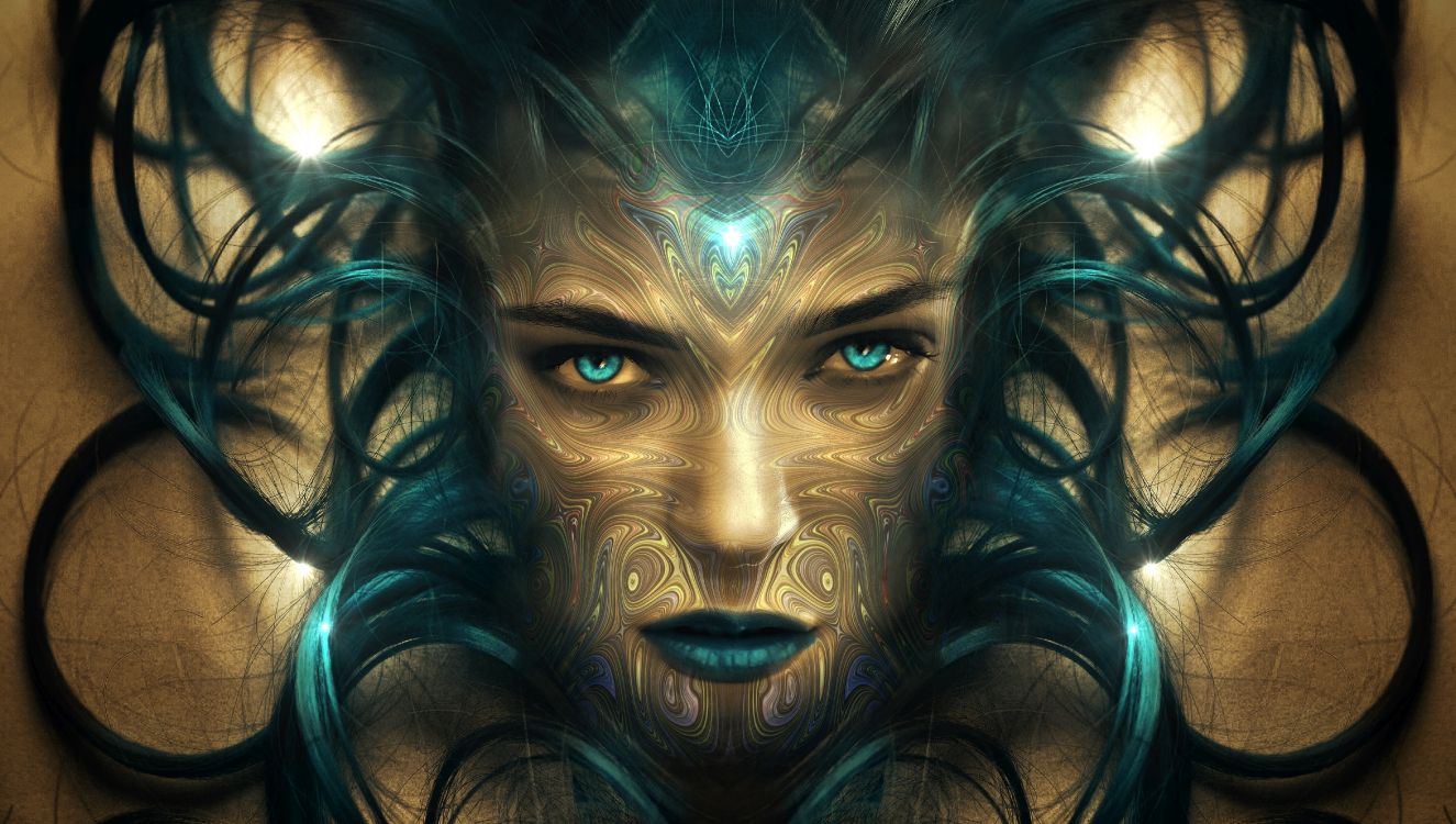 Blue and Black Human Face Painting. Wallpaper in 5000x2830 Resolution
