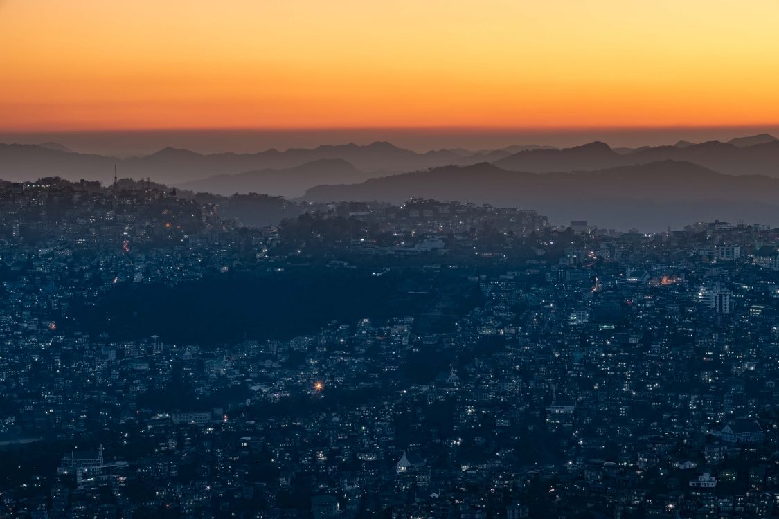 aerial view of city during night time