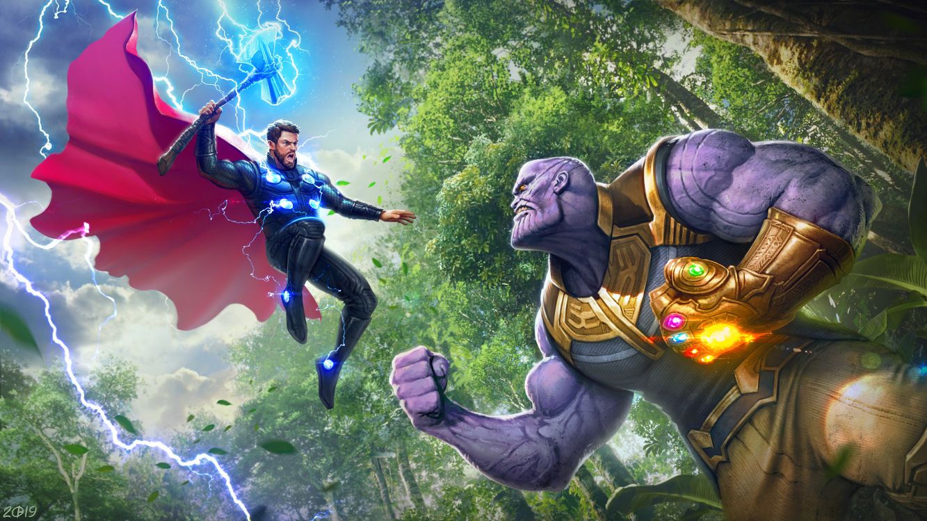 Thor vs Thanos, Thanos, Avengers Endspiel, Thors, Vision. Wallpaper in 3119x1754 Resolution