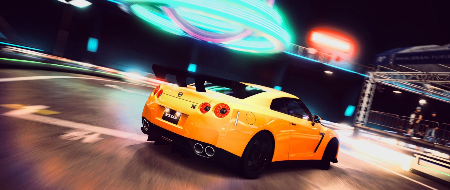 Porsche 911 Jaune Sur Route. Wallpaper in 2560x1080 Resolution