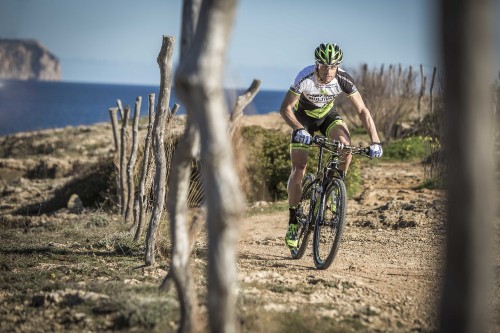 Image man in green and black bicycle helmet riding on bicycle near brown tree trunk during daytime