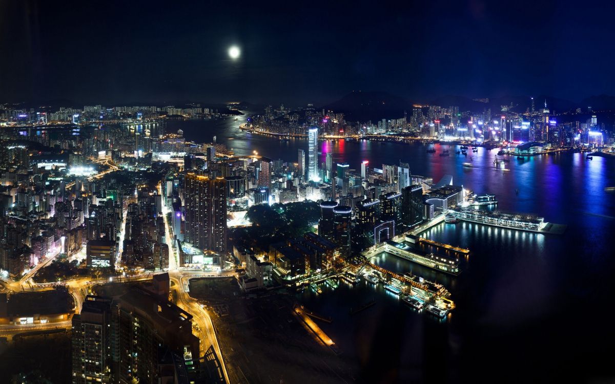 city skyline during night time