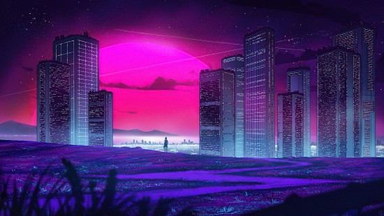 Image metropolis, Synthwave, digital art, art, drawing