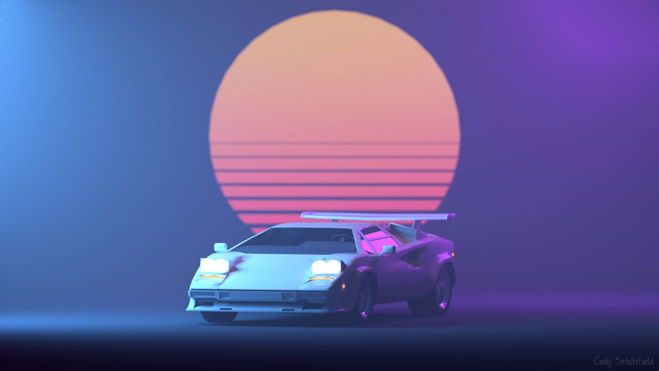Synthwave, 粉红色, 品红色, 超级跑车, 汽车外 壁纸 3840x2160 允许