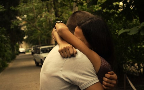 Image hug, couple, shoulder, tree, love