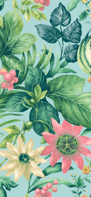 Image green pink and white floral textile
