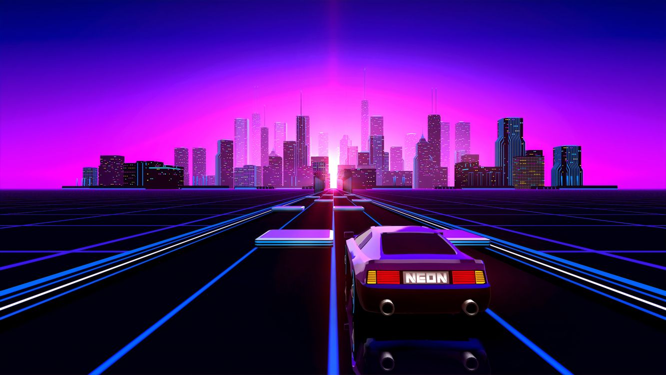 Synthwave, 复古风格, 1980年代, 城市景观, 紫色的 壁纸 3840x2160 允许
