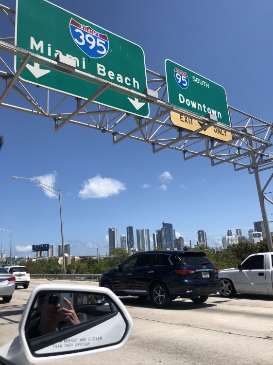 miami, miami beach, street sign, road, automotive mirror