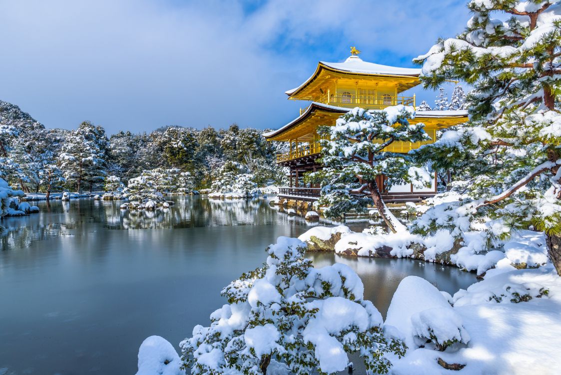 Temple Brun et Blanc Près D'un Plan D'eau Sous un Ciel Bleu Pendant la Journée. Wallpaper in 6016x4016 Resolution