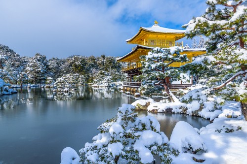 Image brown and white temple near body of water under blue sky during daytime