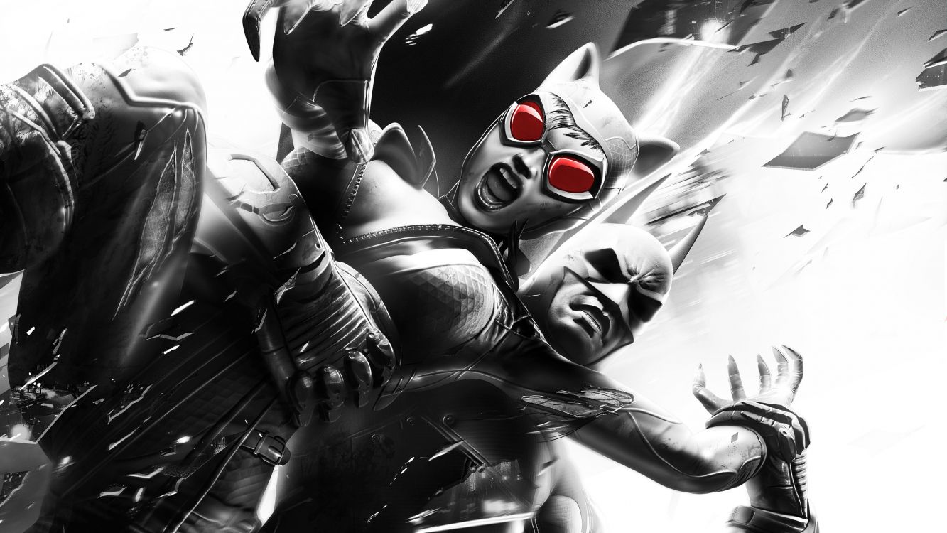 batman arkham city, catwoman, batman, illustration, supervillain