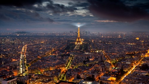 Image aerial view of city buildings during night time