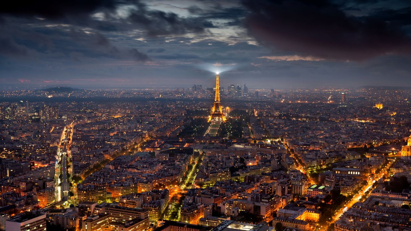 aerial view of city buildings during night time