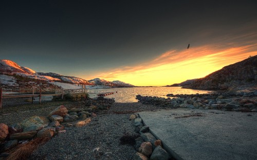 Image sunset, cloud, water, mountain, afterglow