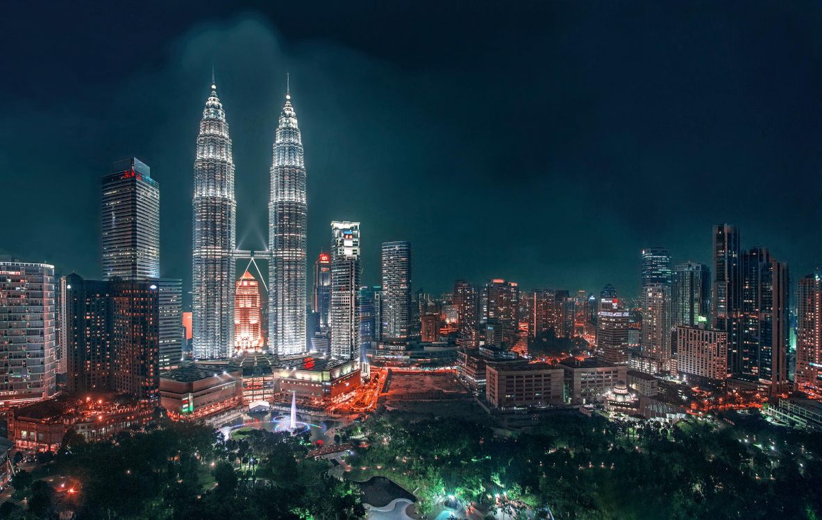 city skyline during night time