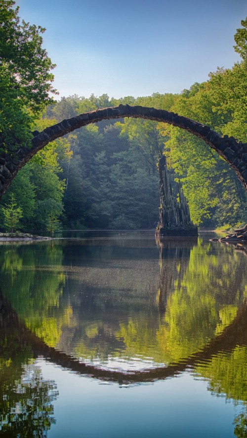 Image the devils bridge, Kromlau, bridge, water, plant