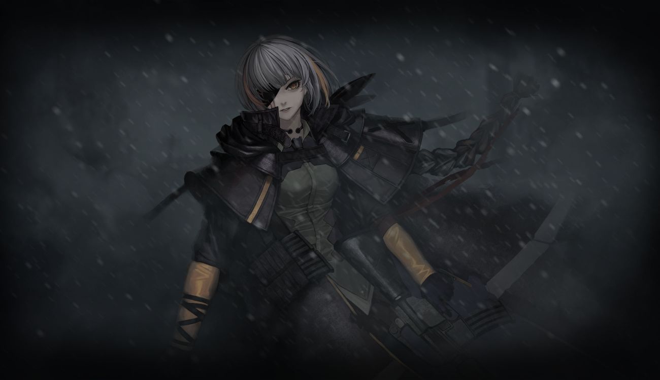 Frau im Schwarzen Mantel Mit Schwarzer Gewehrillustration. Wallpaper in 2600x1500 Resolution