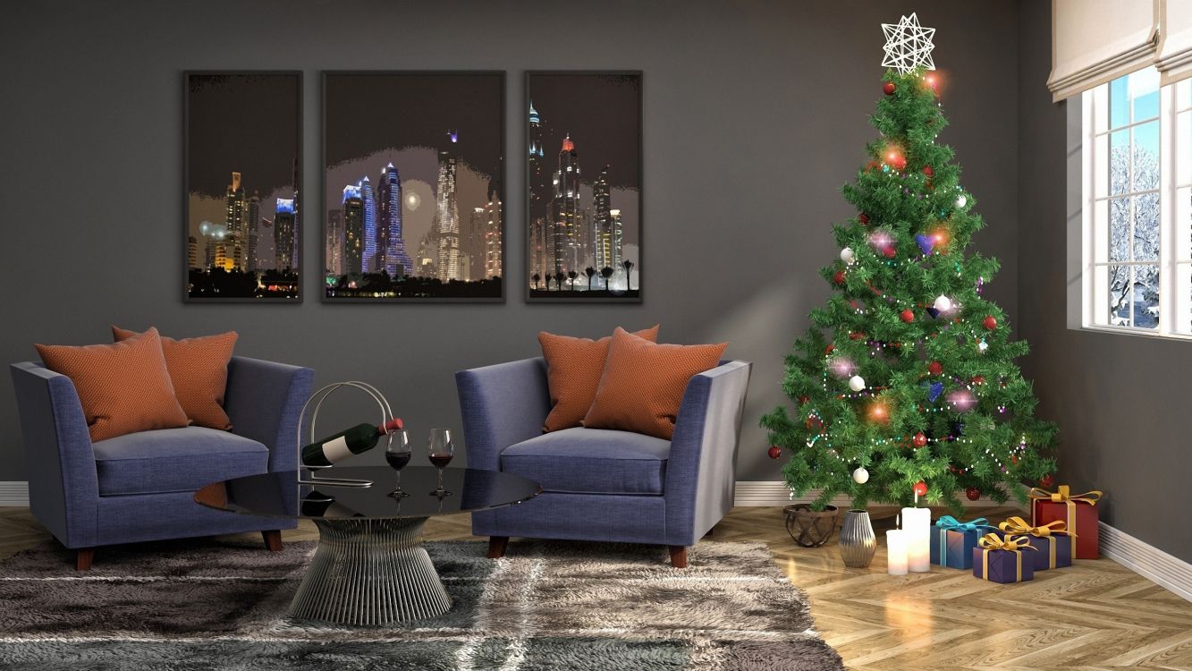 El Día De Navidad, Decoración de la Navidad, Nochevieja, Sala de Estar, Sofa. Wallpaper in 2560x1440 Resolution