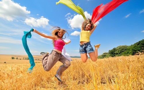 Image happiness, fun, jumping, grass family, summer