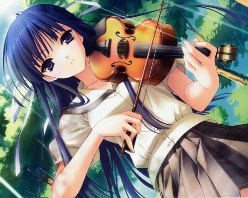 Image black haired woman playing violin anime character