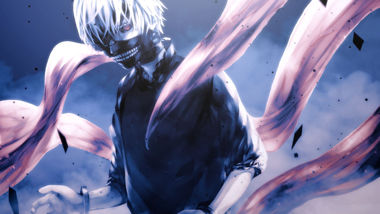 东京食尸鬼, 肯kaneki, Touka雾岛, 卡通, 长长的头发 壁纸 2560x1440 允许