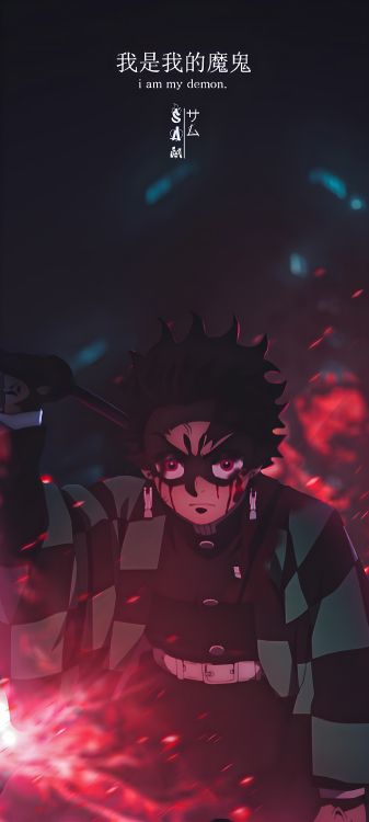 Anime, Tanjiro Kamado, Nezuko Kamado, Asesino de Demonios Kimetsu no Yaiba, Arte Animado. Wallpaper in 2880x6400 Resolution