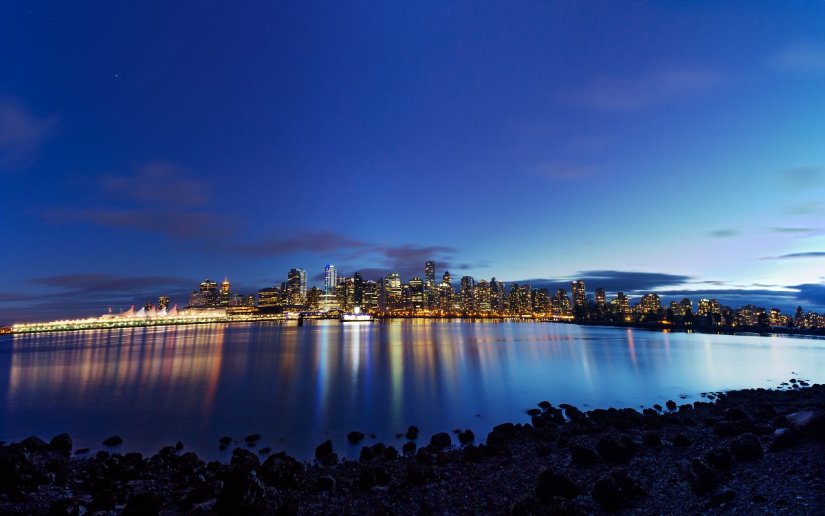 city skyline during night time