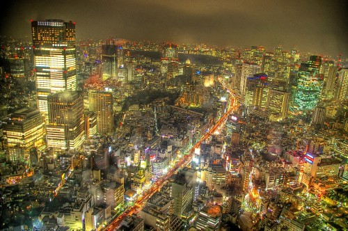 Image aerial view of city during night time