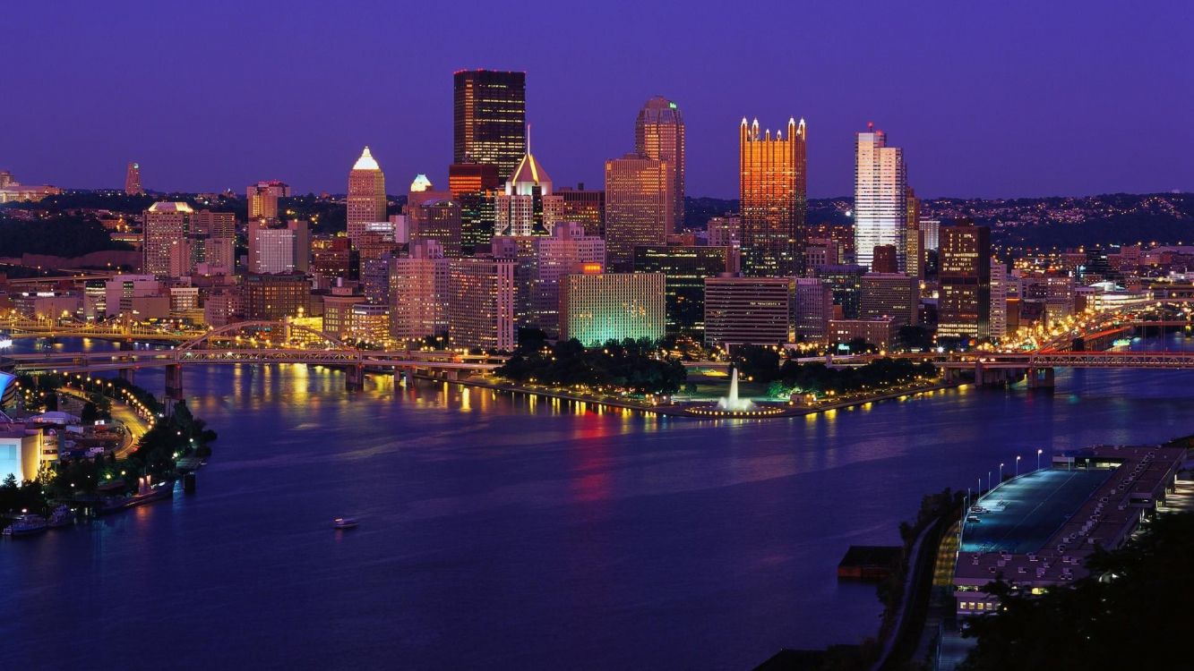 city skyline during night time