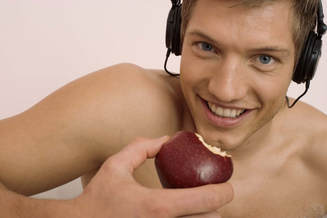 food, headphones, muscle, mouth, neck