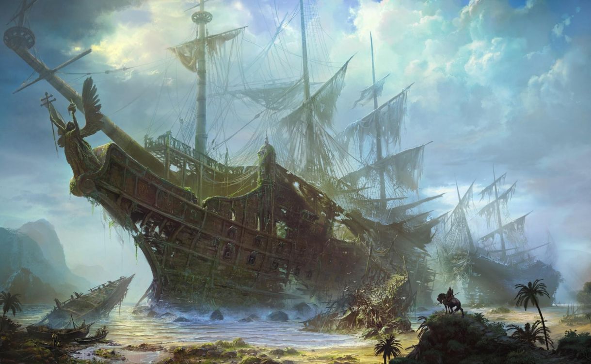 Brown and White Galleon Ship on Shore During Daytime. Wallpaper in 2000x1230 Resolution