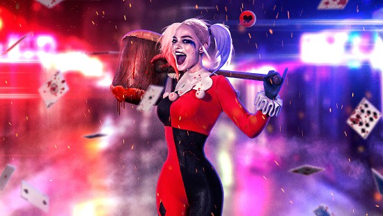 Image woman in red and black long sleeve dress holding red and black stick