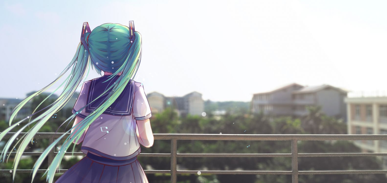 初音未来, 艺术创作, 长长的头发, 服装, 微笑 壁纸 3508x1661 允许