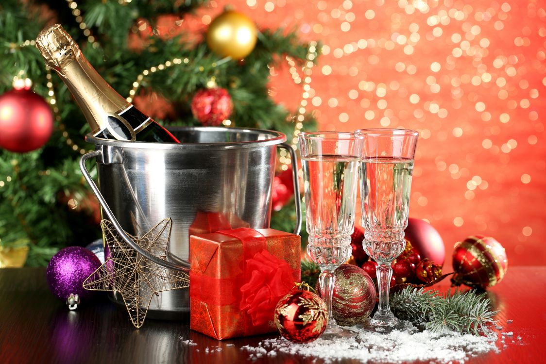 香槟, 新的一年, 圣诞节的装饰品, 圣诞装饰, 圣诞节 壁纸 5846x3898 允许