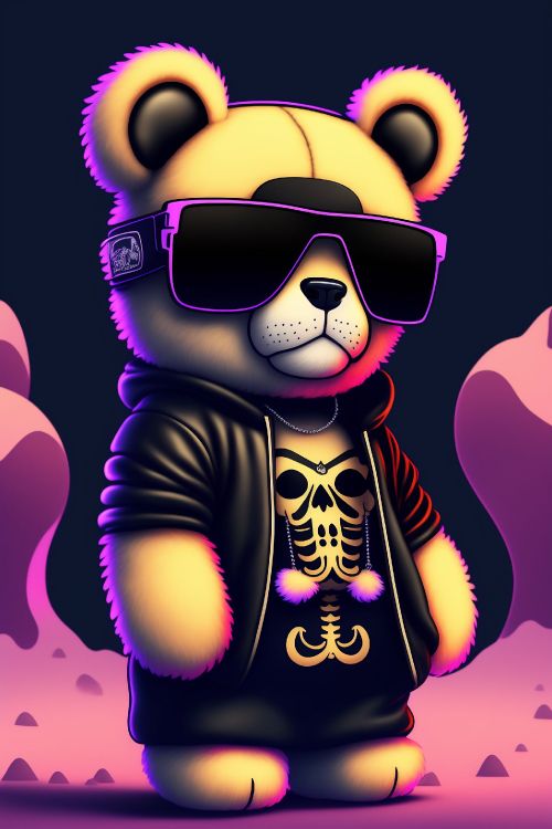 cartoon bear, pink, violet, magenta, eyewear